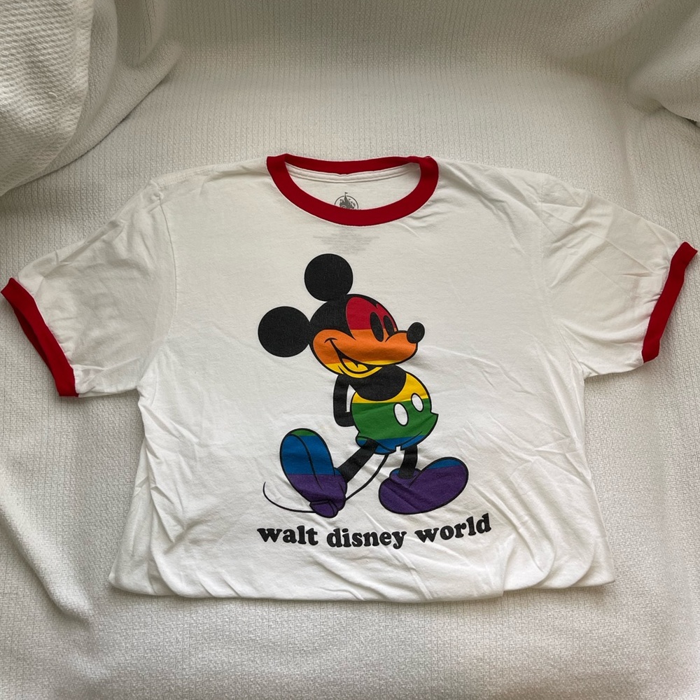 Rainbow Mickey ringer tee, size Medium